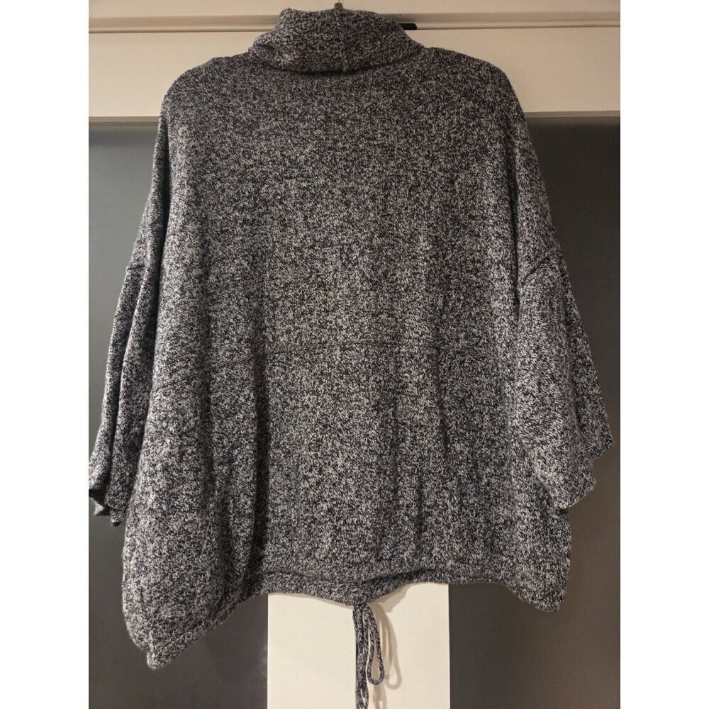 J. Jill Pure Jill Kimono Sweater XL Gray Marled Cowl Neck Drawstring Hem Pocket - Picture 2 of 8